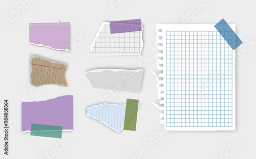 Set of torn paper fragments isolated on background, Vector illustration