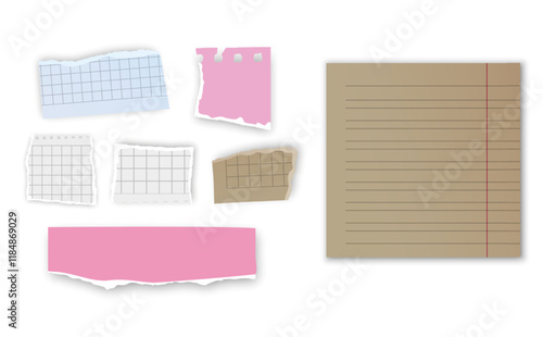 Set of torn paper fragments isolated on background, Vector illustration