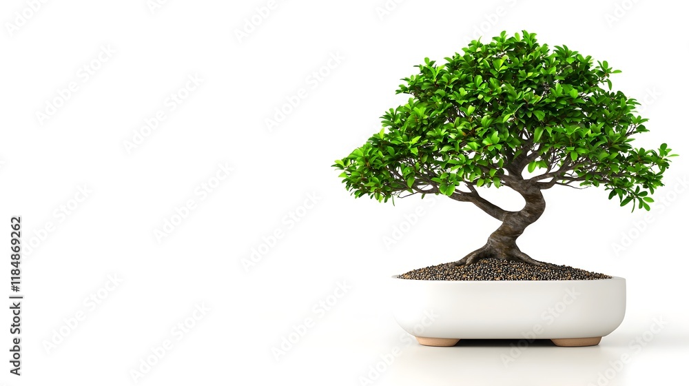 A small, lush bonsai tree in a minimalist white pot, symbolizing nature and tranquility against a clean, bright background. A small, lush bonsai tree in a minimalist white pot, symbolizing nature and tranquility against a clean, bright background.