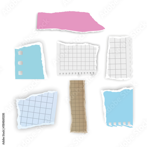 Set of torn paper fragments isolated on background, Vector illustration