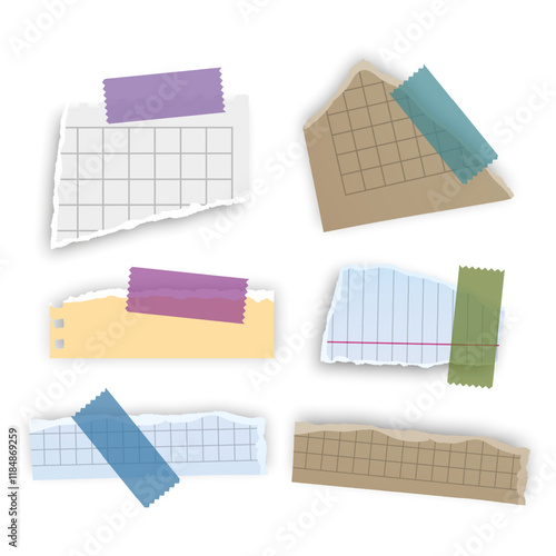 Set of torn paper fragments isolated on background, Vector illustration