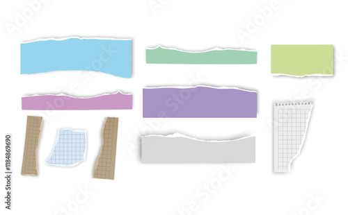 Set of torn paper fragments isolated on background, Vector illustration