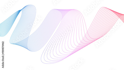 Vector curvy abstract line art wavy flowing dynamic pink purple white background in concept music or sound, wave, wind, information flow