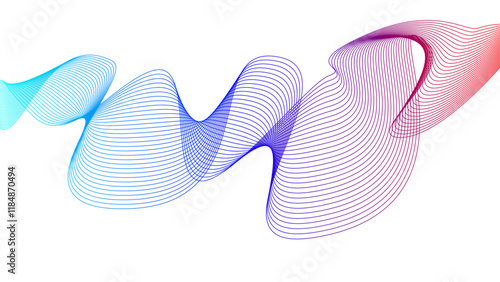 Vector curvy abstract line art wavy flowing dynamic blue purple white background in concept music or sound, wave, wind, information flow