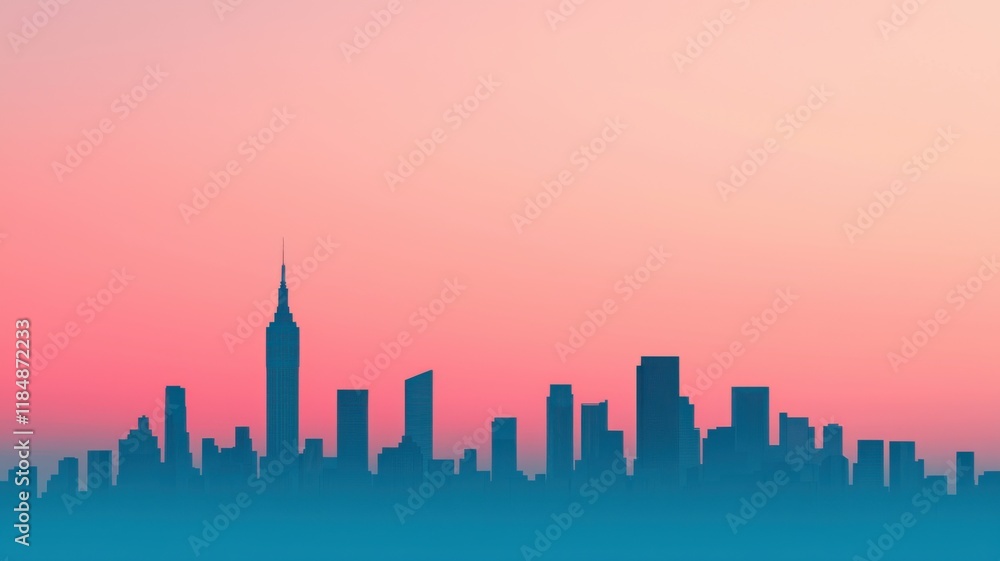 Dawn skyline silhouette new york city urban landscape twilight panoramic view tranquil atmosphere Dawn skyline silhouette new york city urban landscape twilight panoramic view tranquil atmosphere