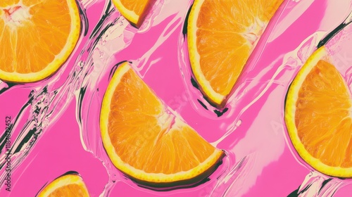 Orange Slices in Vibrant Pink Abstract Art