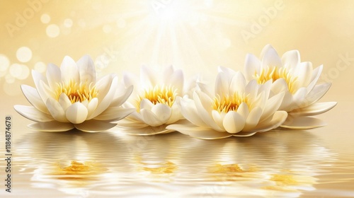 Bright Lotus Flowers Reflecting on Water