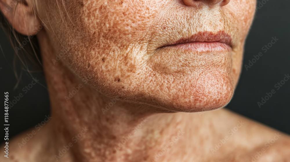 Naklejka premium Portrait showcasing the intricate details of mature skin, emphasizing age, texture, and natural beauty