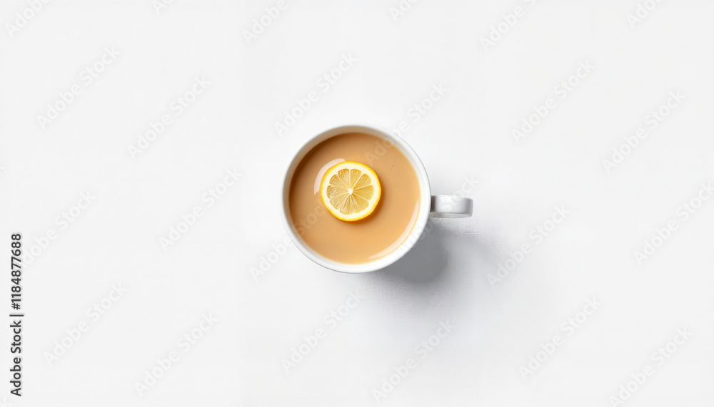 Cup of tea with lemon slice on white background Cup of tea with lemon slice on white background