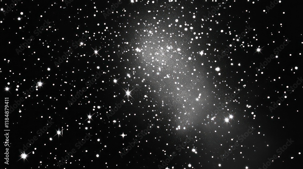 Obraz premium Faint, elongated galaxy with scattered stars in a dark night sky.