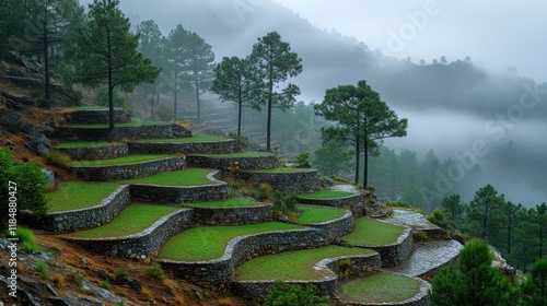 Misty mountain rice terraces. photo