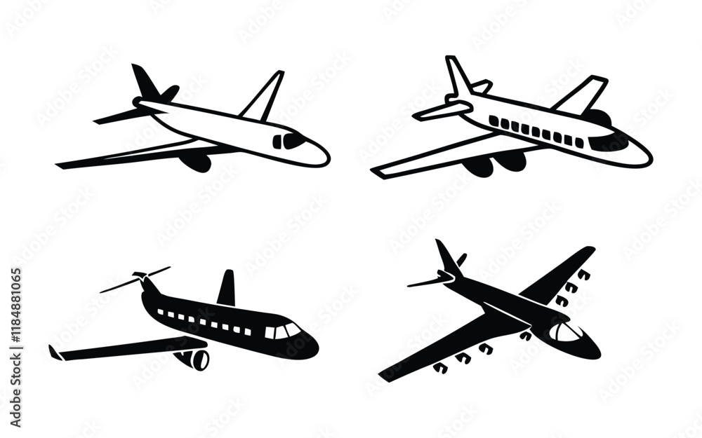 Black Airplane Vector Icon Set High-Quality Icons for Travel and Aviation Black Airplane Vector Icon Set High-Quality Icons for Travel and Aviation