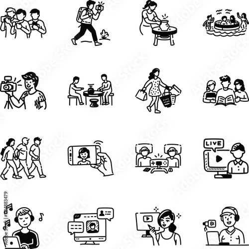 Collection of Hand Drawn Entertaining Activities Icons 