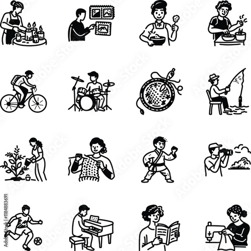 Hand Drawn Hobbies and Recreation Icon Set 