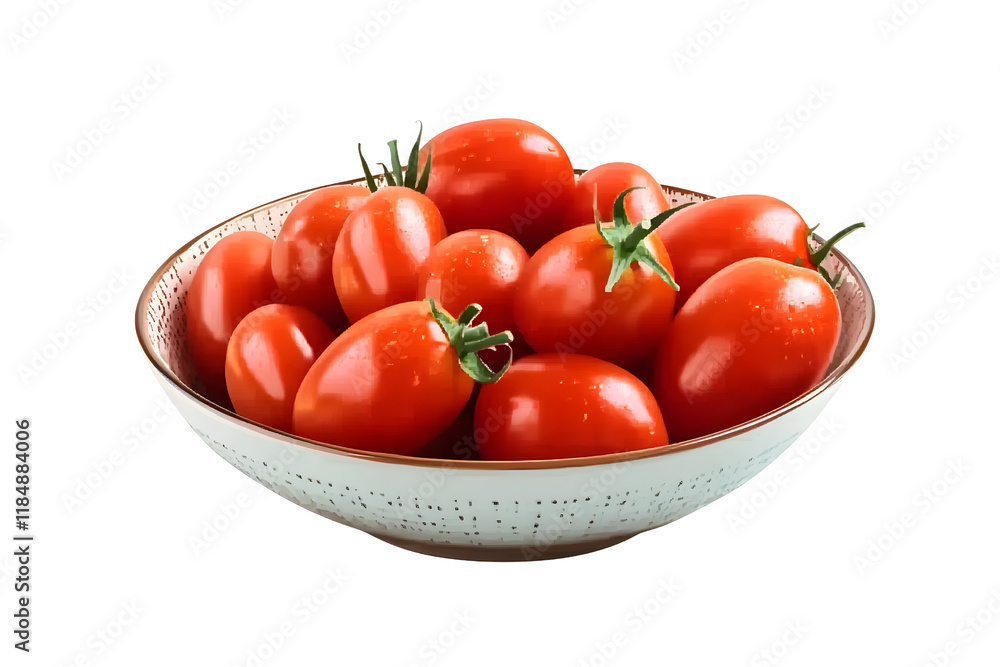 Fresh red tomatoes in a white bowl, PNG transparent Fresh red tomatoes in a white bowl, PNG transparent