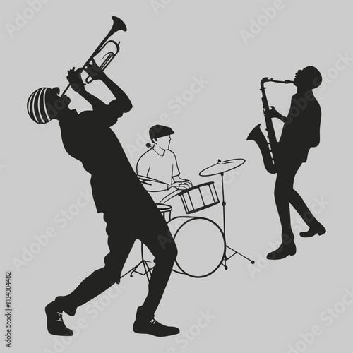 Musicians Playing Instruments silhouette vector design art and illustration