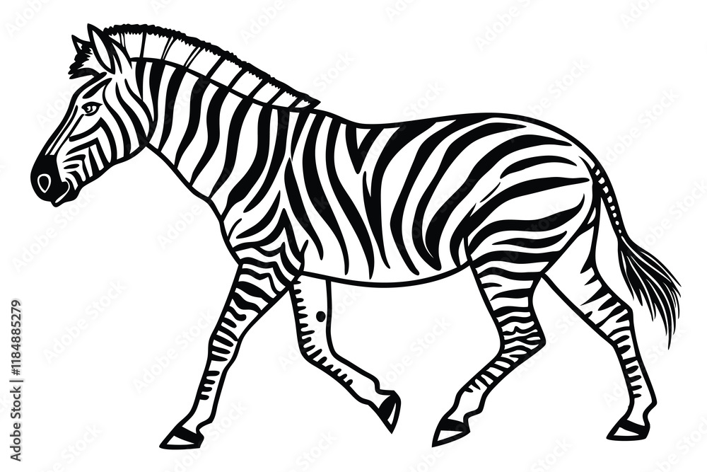 Obraz premium A black color line art (Zebra)silhouette vector on white background