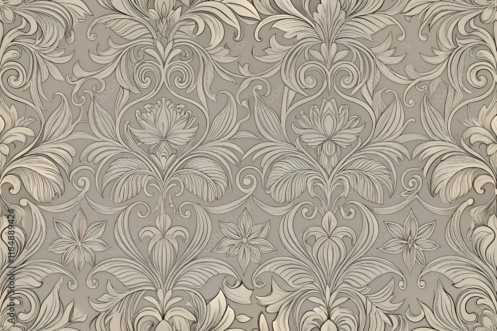 Fototapeta premium Elegant damask pattern in muted tones.