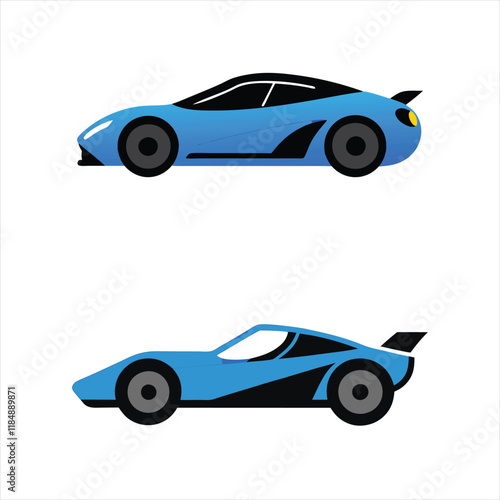 Minimalist Racing Car Vector with Sleek Contours in Electric Blue and Classic Black