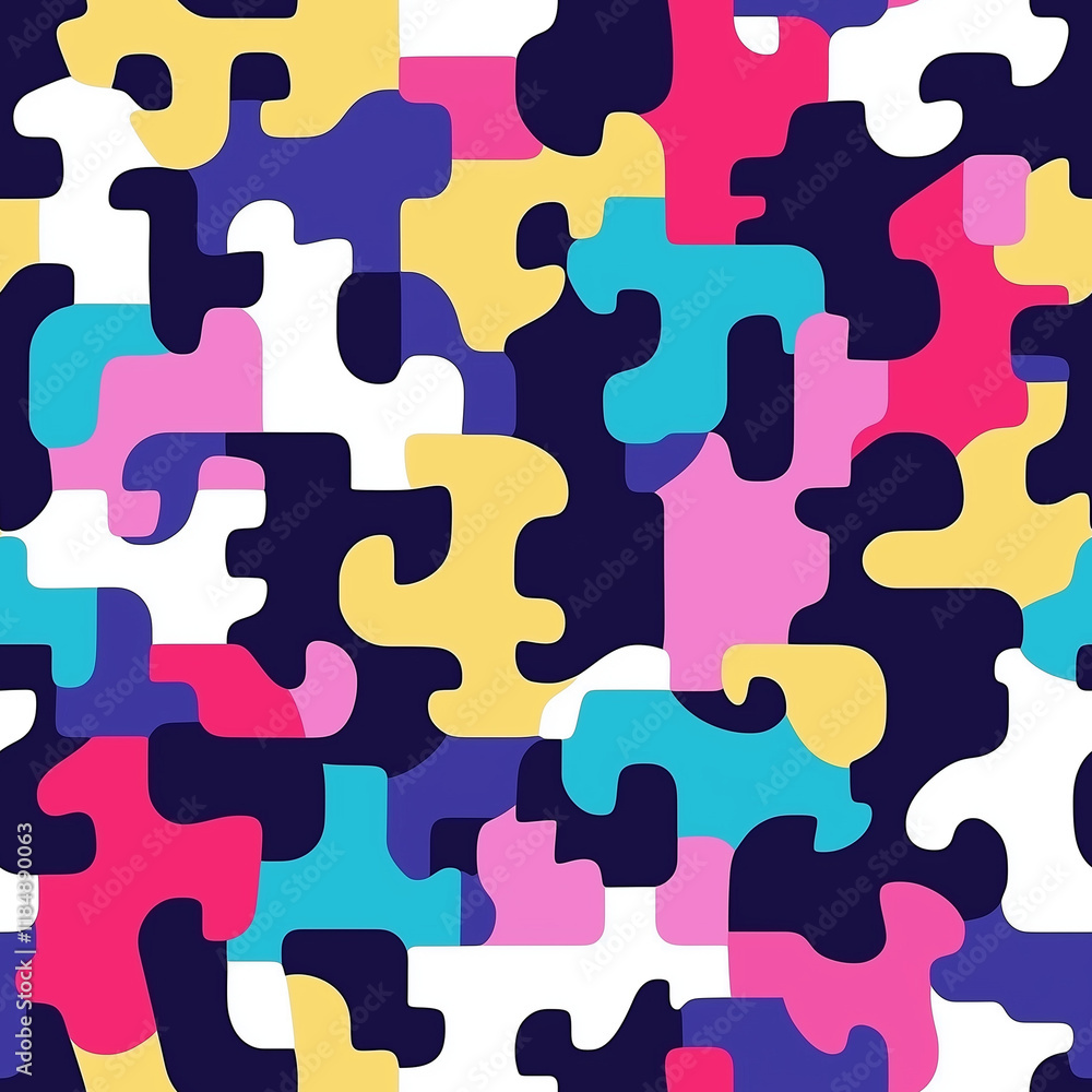 Bright rainbow colored abstract jigsaw style puzzle seamless pattern Bright rainbow colored abstract jigsaw style puzzle seamless pattern