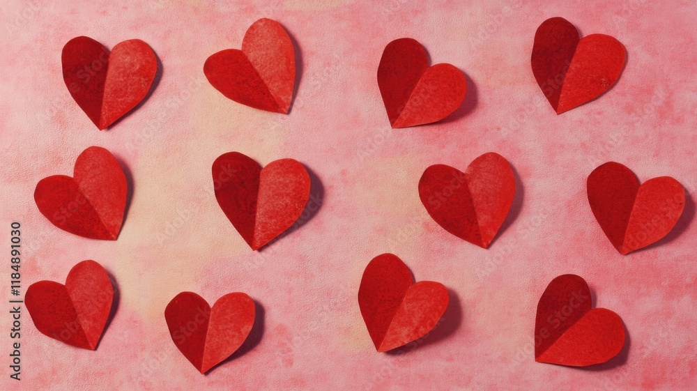 Creative heart shapes on pink background for valentine's day art design romantic theme close-up view Creative heart shapes on pink background for valentine's day art design romantic theme close-up view