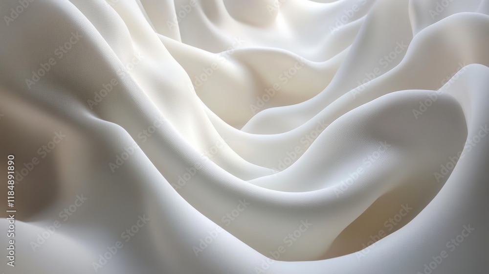 Minimalist soft white fabric with undulating shapes and natural light creating a serene aesthetic Minimalist soft white fabric with undulating shapes and natural light creating a serene aesthetic