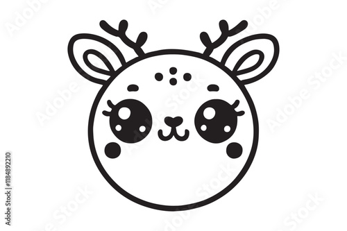 Cute cartoon reindeer face line art