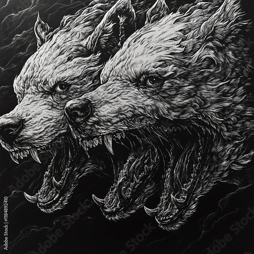 Cerberus black and white illustration photo