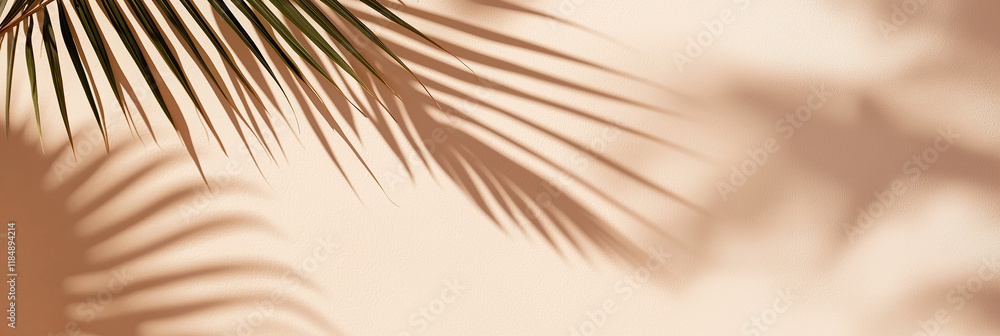 Obraz premium background with shadows and palm leaves in trendy mocha mousse color