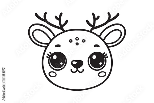 Cute cartoon reindeer face line art