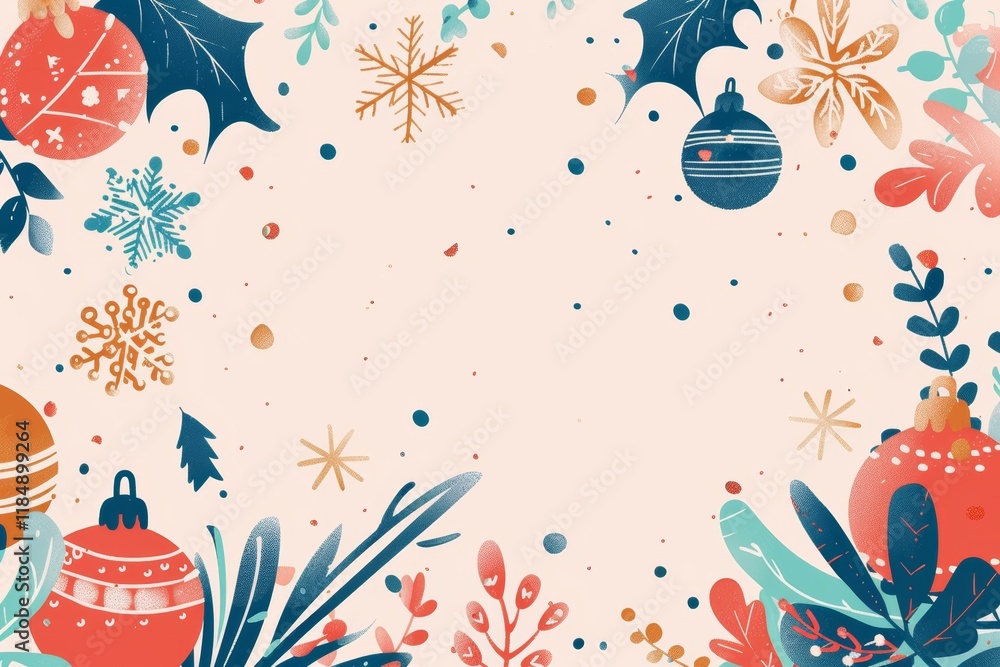 Festive holiday border with ornaments Festive holiday border with ornaments