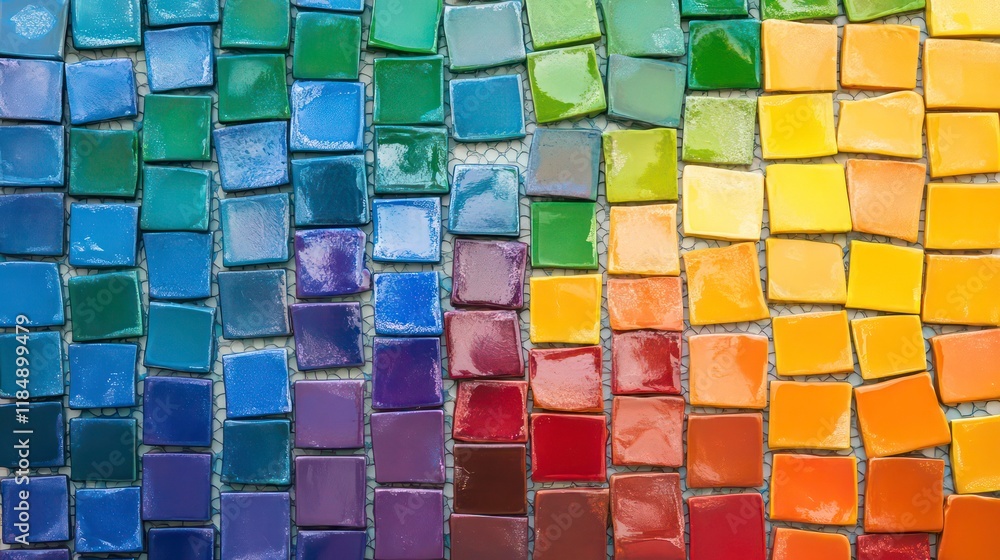 Fototapeta premium Colorful mosaic tiles arranged in a rainbow pattern.