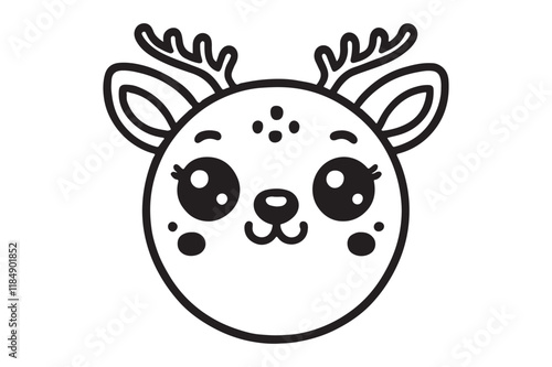 Cute cartoon reindeer face line art