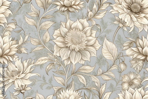 Wallpaper Mural Elegant floral pattern. light beige flowers on a light gray background. Torontodigital.ca