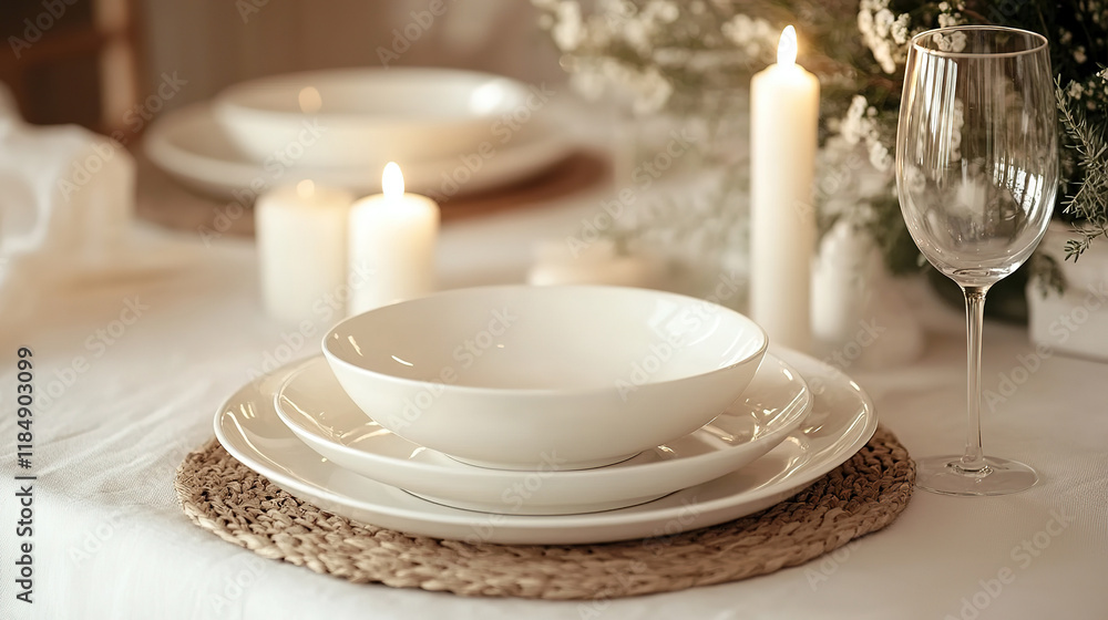 flat lay of an elegant dinner table with candles and wine glass flat lay of an elegant dinner table with candles and wine glass