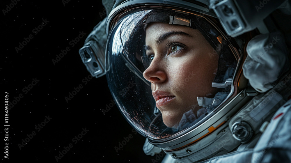 Astronaut in space suit observes the stars during a mission beyond Earth Astronaut in space suit observes the stars during a mission beyond Earth
