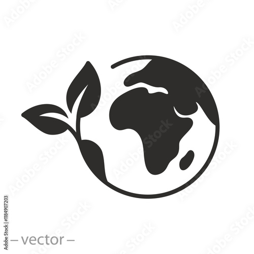 globe with leafs icon, green earth planet concept, world ecology, nature global protect, logo eco environment, flat web symbol on white background