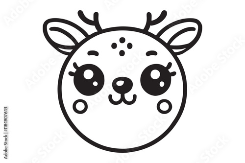 Cute cartoon reindeer face line art