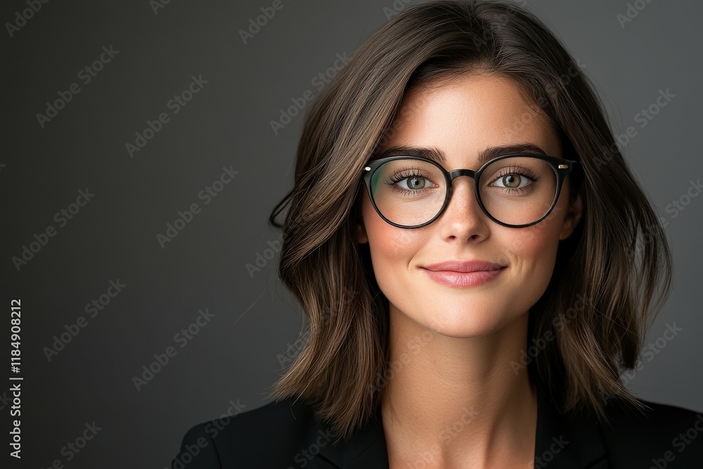 Confident young woman with glasses in professional attire posed for portrait