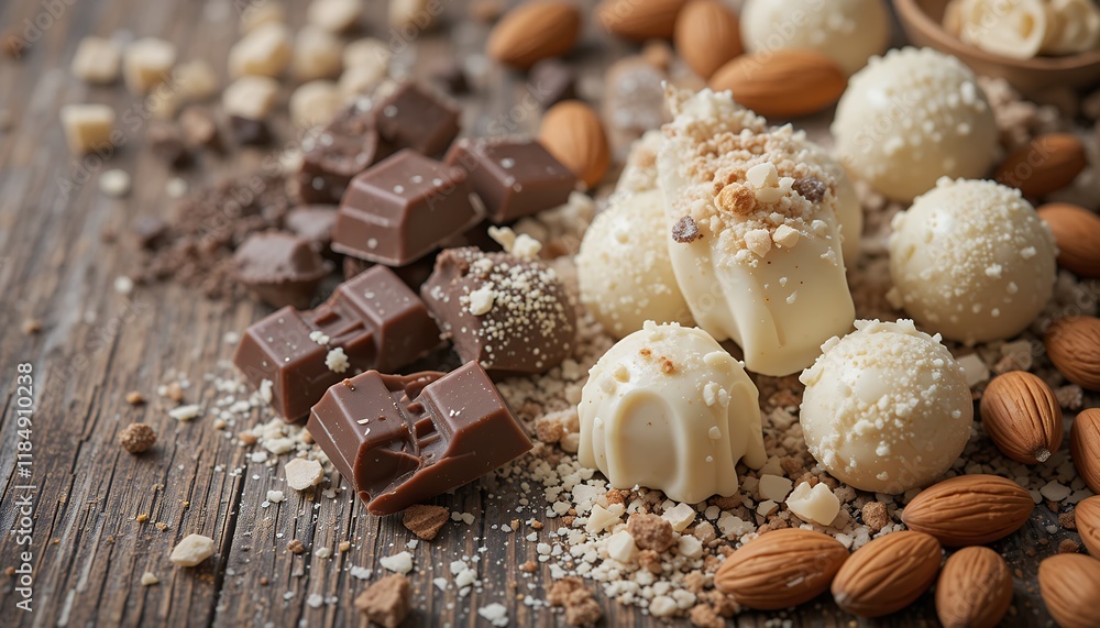 Fototapeta premium Gourmet Milk White Chocolate Truffles with Almonds