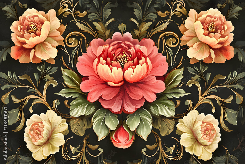 custom made wallpaper toronto digitalOrnate floral pattern with a vibrant retro feel, ideal for elegant project designs