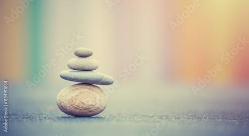 Serene balance of stacked stones on soft gradient background photo