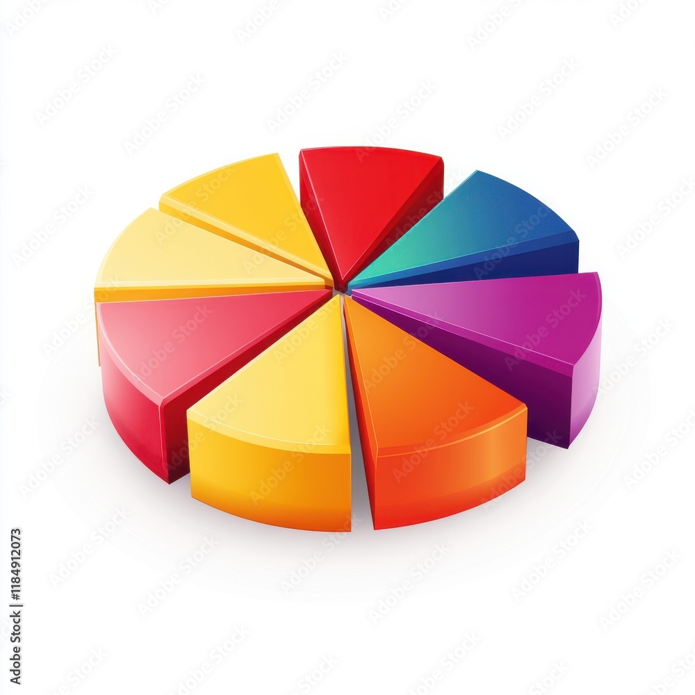 Obraz premium A colorful pie chart with vibrant segments in red, orange, yellow, green, blue, and purple.