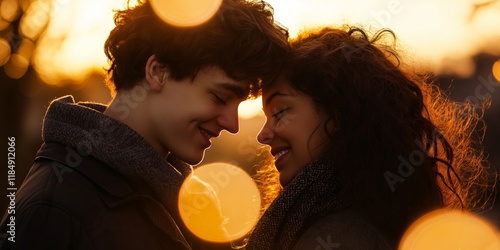 A romantic silhouette of a couple sharing an intimate moment against a sunset backdrop, symbolizing love.