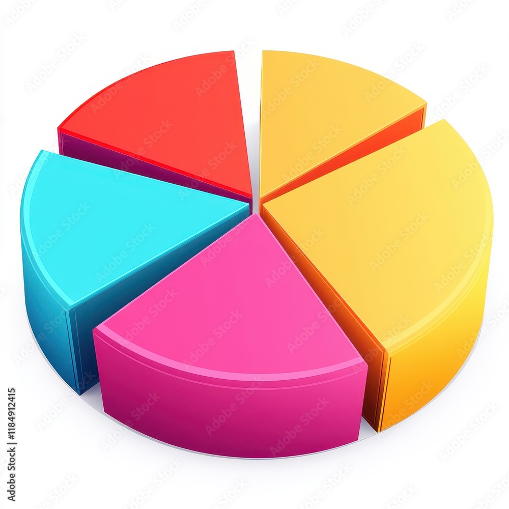 Obraz premium Colorful pie chart representation in vibrant shades, symbolizing data distribution and analysis.