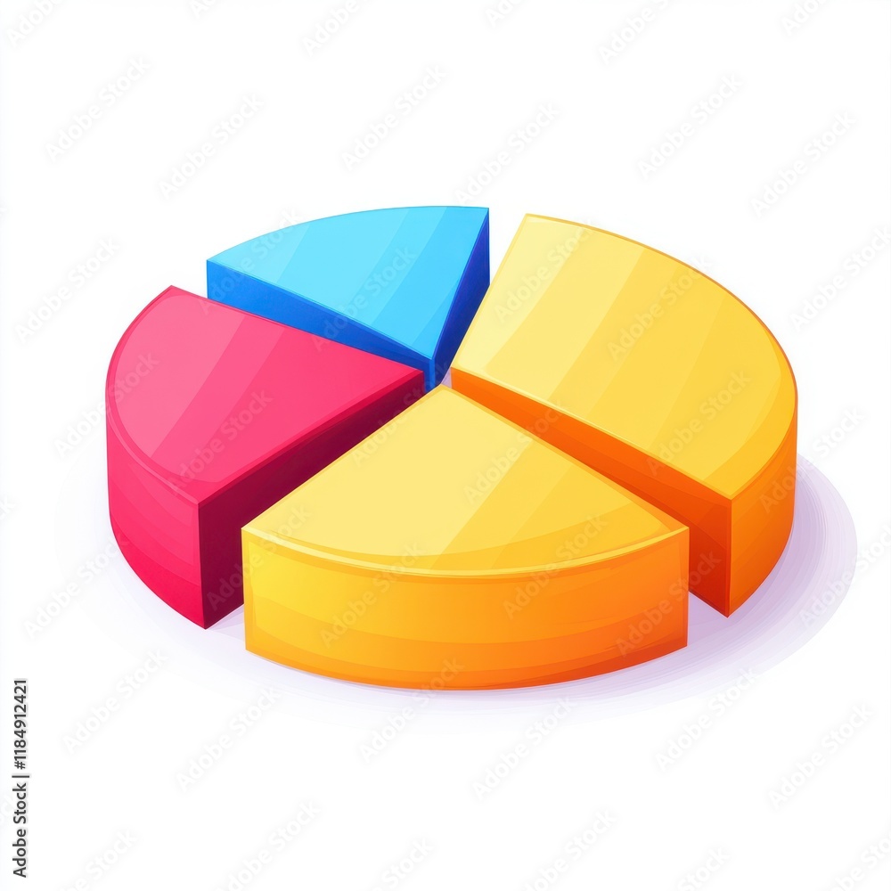 Obraz premium Colorful 3D pie chart displaying data segments in vibrant hues.