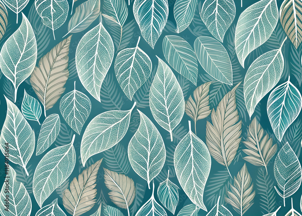 Elegant teal leaf pattern design. Elegant teal leaf pattern design.