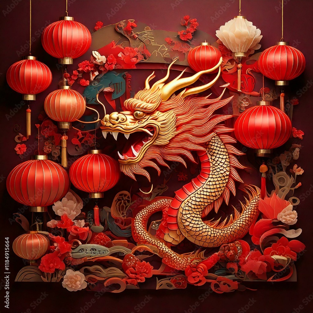 Naklejka premium chinese new year lanterns
