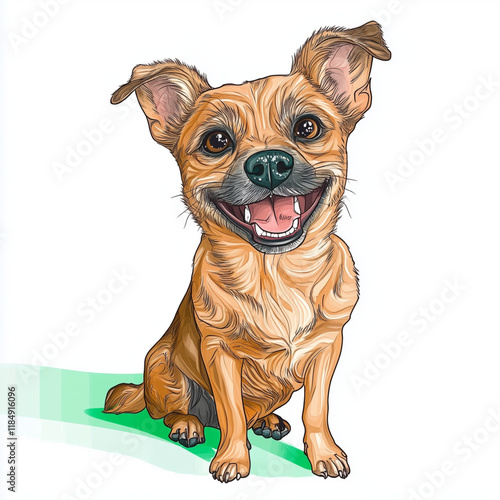 A charming vector design of a happy dog with a joyful expression, drawn with minimal details and solid colors, perfect for logos, children’s books, and pet-related products.