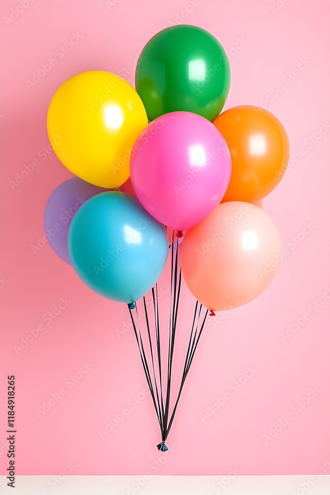 Colorful balloons float against a pink background, creating a cheerful and festive atmosphere perfect for celebrations. Colorful balloons float against a pink background, creating a cheerful and festive atmosphere perfect for celebrations.